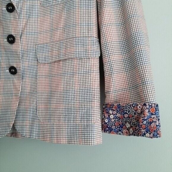 SESSÙN Blazer Jacket Checkered Grid Pattern Floral Cuffs Sz S - Picture 5 of 13